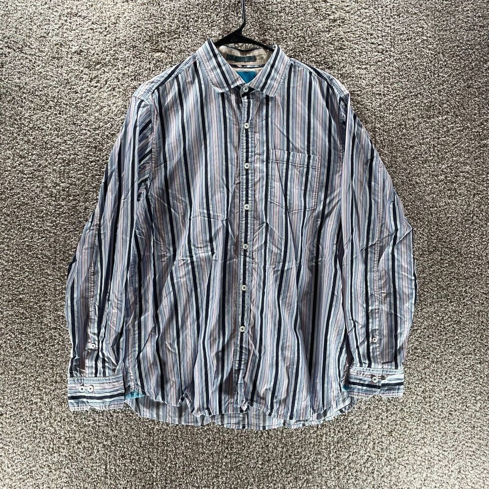 Tommy Bahama Shirt Mens Large Blue Pink Stripes Button Up Preppy Island‎ Beach